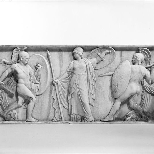 Achilles about to kill Hector, Pallas Athena between them