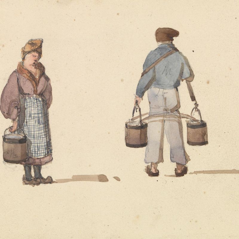 Sketches from Life in Paris: Woman and Man Carrying Buckets