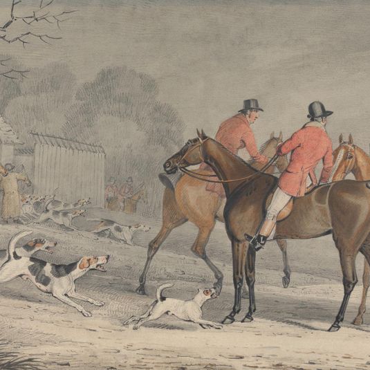 Foxhunting: The Meet, With Hounds Coming Out of Kennel