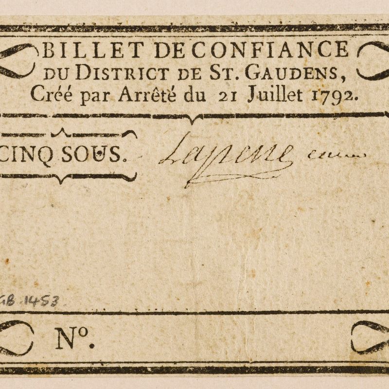 Bon pour 5 sous, district de Saint-Gaudens, 21 juillet 1792