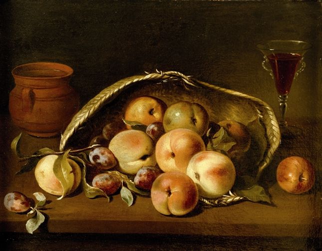 Basket with Peaches and Plums