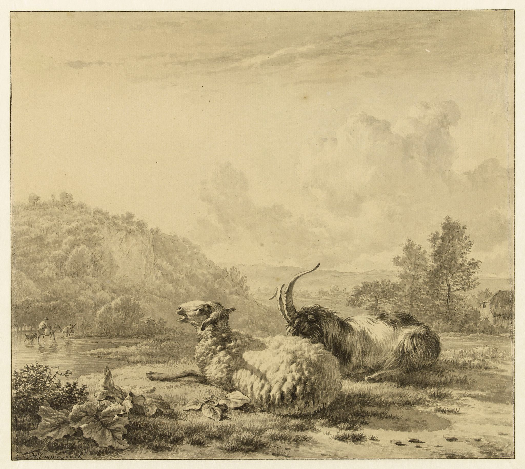 Grand paysage avec mouton et chèvre (Lugt 54)
