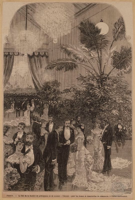Le bal de la société de prévoyance et de secours "l’Avenir" pour les dames et demoiselles du Commerce, à l’hôtel Continental.