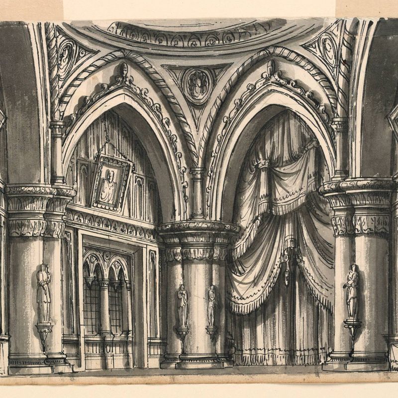 Stage Design, Interior of High Gothic Hall with Ogival Arches
