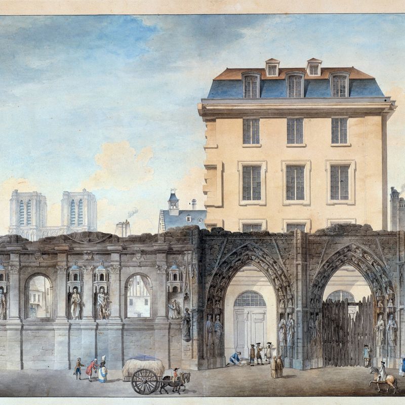 Vue de l'ancienne façade de l'Hôtel-Dieu après l'incendie de1772