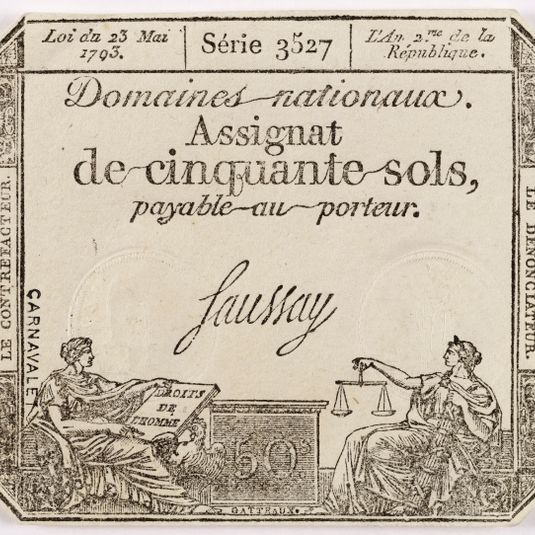 Assignat de 50 sols, série 3527me, 23 mai 1793