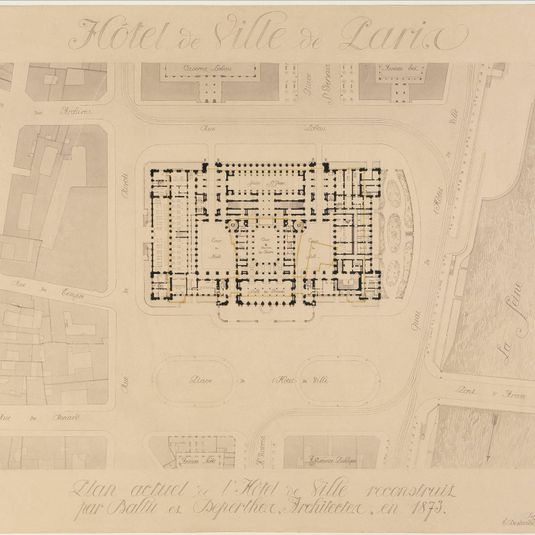 Hôtel de Ville de Paris. Plan actuel de l'Hôtel de Ville reconstruit par Ballu et Deperthes, Architectes en 1873.