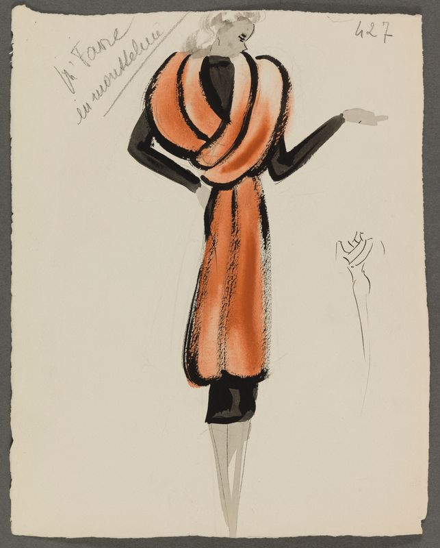 Tunique brune sur robe noire, 1938, Fonds d'arts graphiques de la maison Max Fourrures