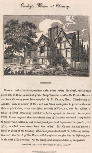 Cowley's House at Chertsey; page 75 (Volume One)