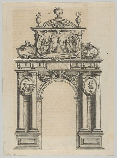 Triumphal arch, from 'Éloges et discours sur la triomphante réception du Roy en sa ville de Paris ...' by Jean-Baptiste de Machault