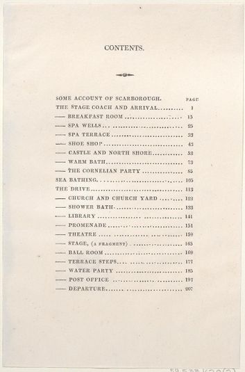 Table of Contents, from "Poetical Sketches of Scarborough"