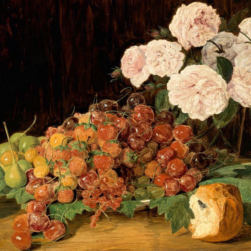 Still Life with Roses, Strawberries, and Bread