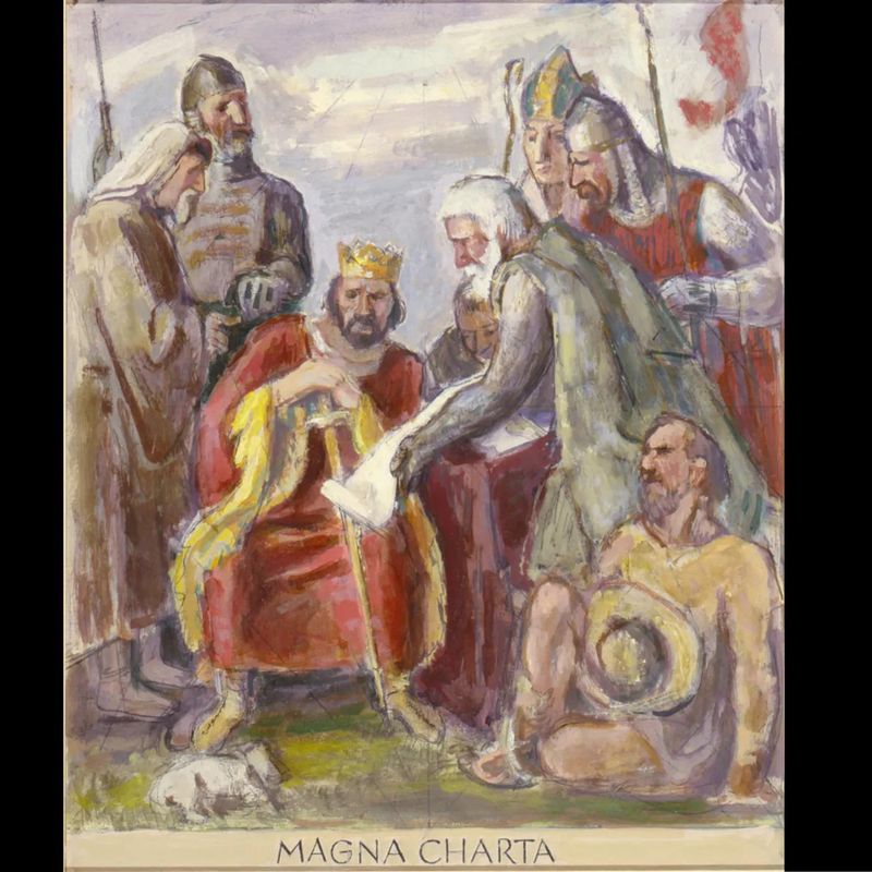 Coke, Magna Charta, Blackstone {sic}, sketch for mural for the United States Department of Justice