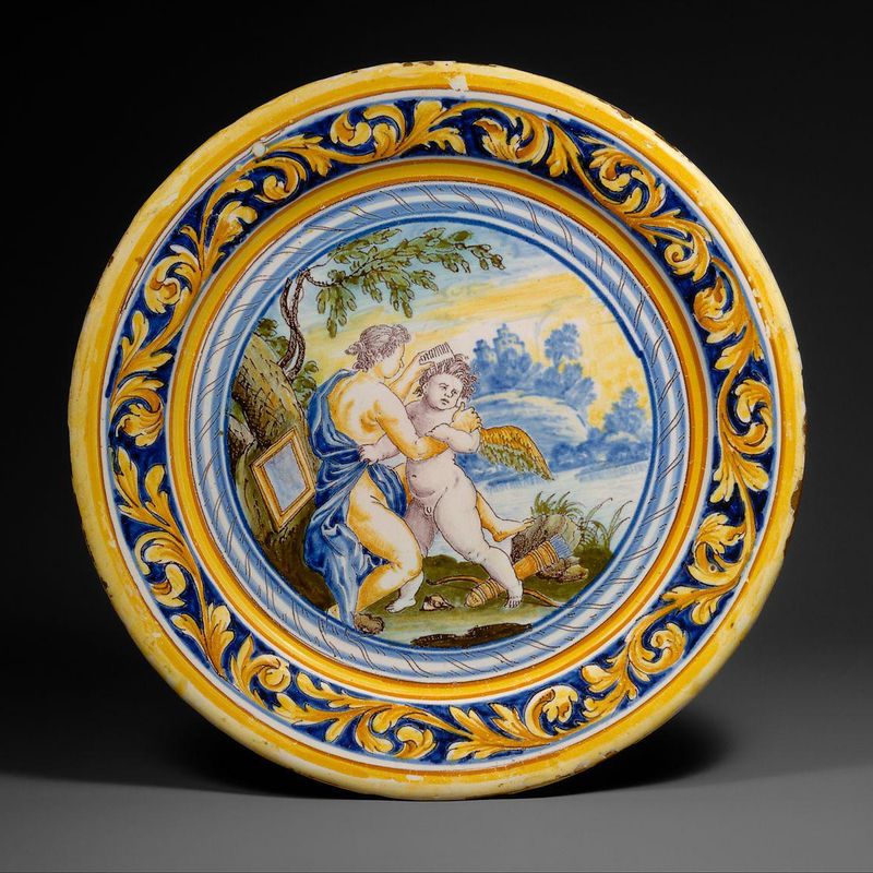 Plate with Venus combing Cupid's hair