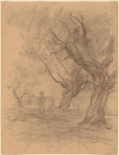 Woman Standing beneath Two Trees