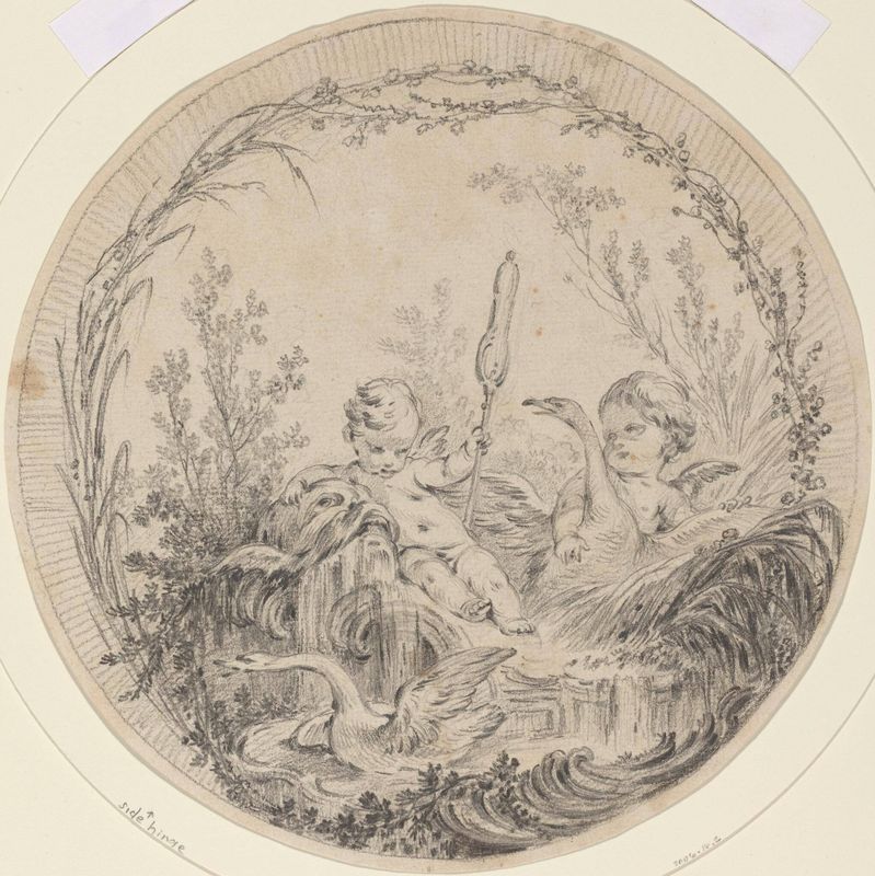 Two Putti Playing with Swans