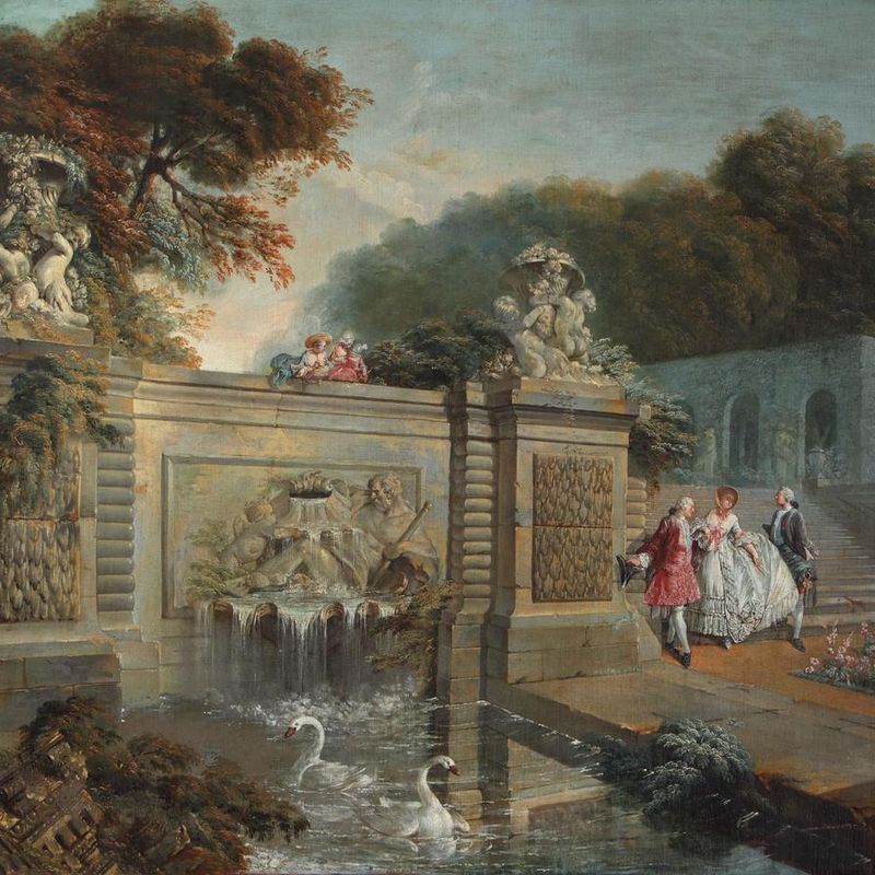 A Lady Shown a Fountain by Two Gentlemen in a Park