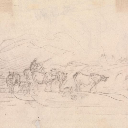 Study of cattle and figures in a landscape
