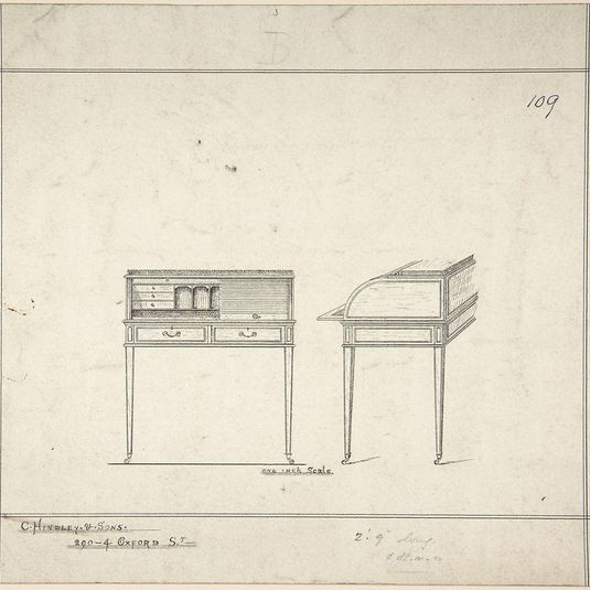 Front and Side Views of Writing Desk
