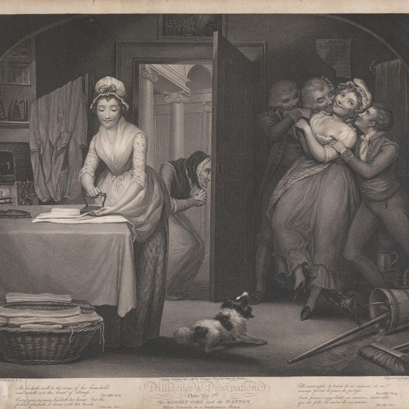 Diligence and Dissipation: The Modest Girl and the Wanton/ Fellow Servants in a Gentleman's House (Plate 1)