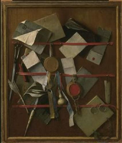 Trompe L'oeil Still Life. Letter Rack with Writing Implements