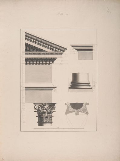 Architectural Details of Pedestal Column and Entablature and Pediment Makther