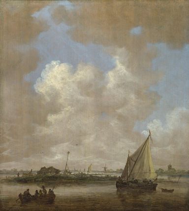 A River Scene, with a Hut on an Island
