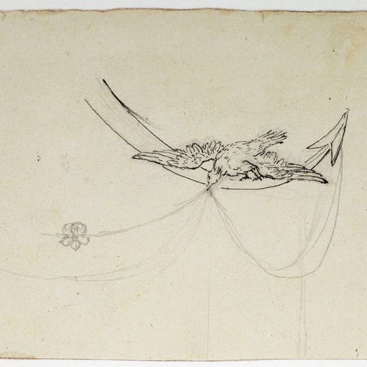 Oiseau, ailes déployées sur une flèche