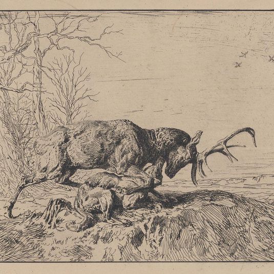 Stag Fighting a Wolf, after Antoine Louis Barye