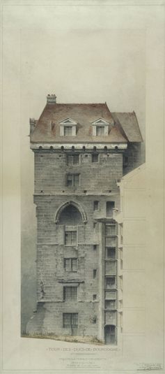 Hôtel des Ducs de Bourgogne, relevé d'état et projet de restauration. Façade latérale de droite, état actuel