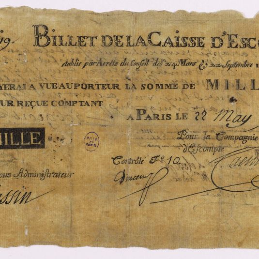 Billet de 1000 livres, Caisse d'escompte, n° 119-G, Contrôle F° 10, 22 mai 1788