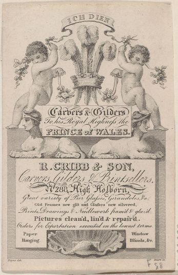 Trade card for R Cribb & Son, Publisher and Printmaker