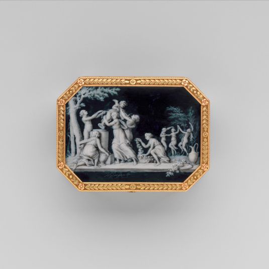 Snuffbox with miniatures representing the Diversions of Love and dancing figure
