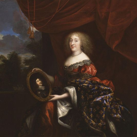Anne Marie Louise d'Orléans holding a portrait of her father the late Duke of Orléans