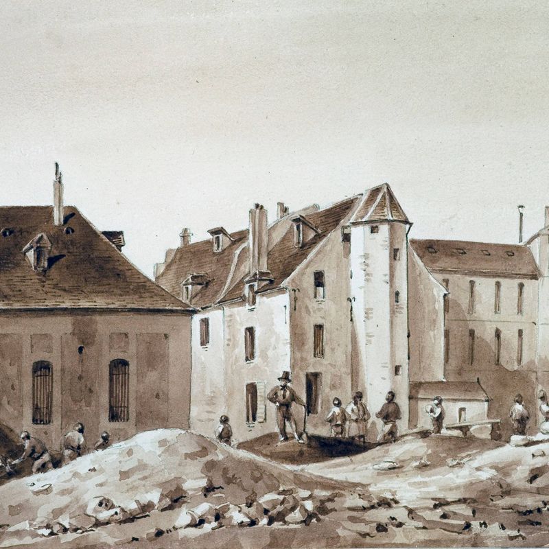 Construction de la bibliothèque Sainte-Geneviève, sur une partie des terrains occupés par le collège Sainte-Barbe.