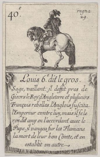 Louis 6.-e dit le gros / Sage, vaillant..., from 'Game of the Kings of France' (Jeu des Rois de France)