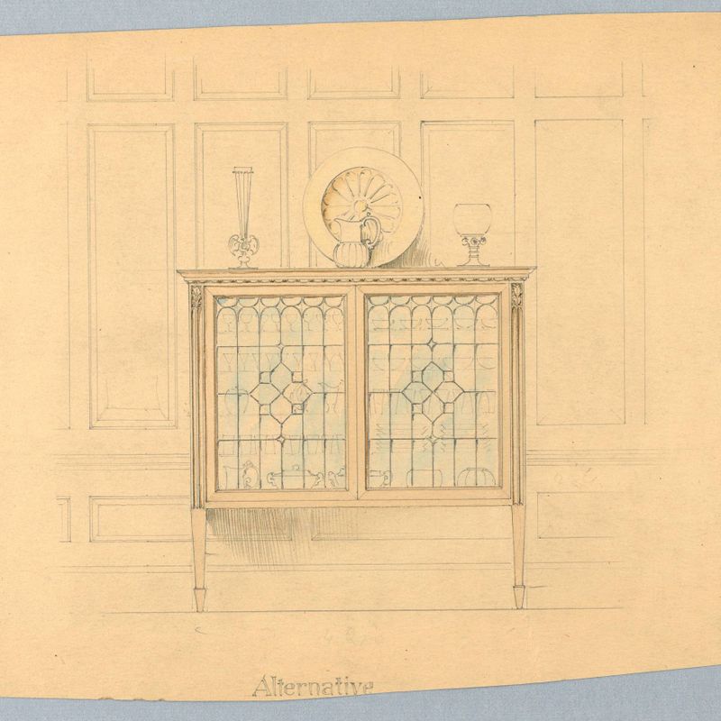 Design for Cabinet with Glass Doors and Molded Frieze-Like Top