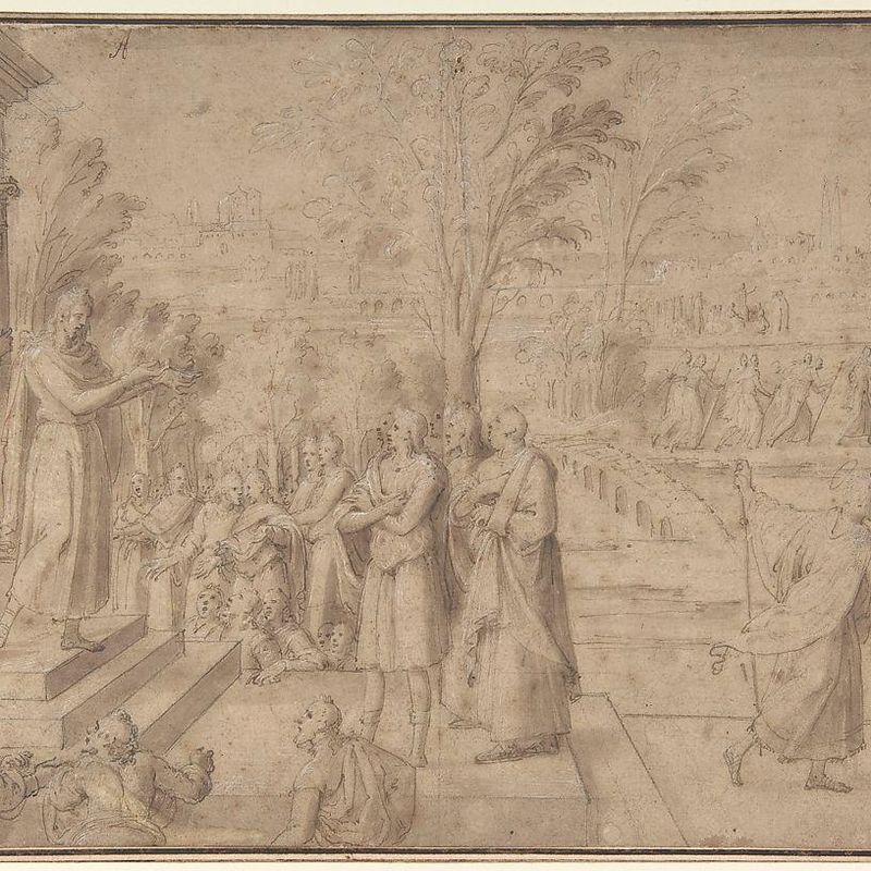 A Saint Addressing Figures from the Steps of a Temple