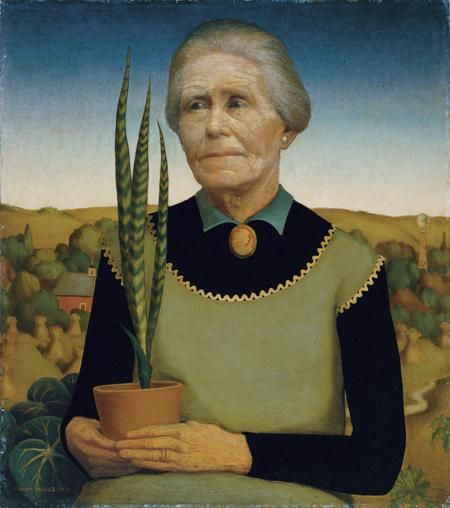 Женщина с цветком (картина Гранта Вуда)