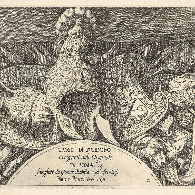 Plate 5: trophies of Roman arms from decorations above the windows on the second floor of the Palazzo Milesi in Rome