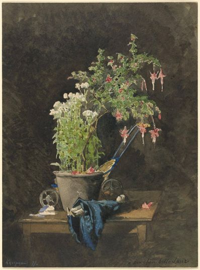 A Potted Fuchsia with Children's Toys