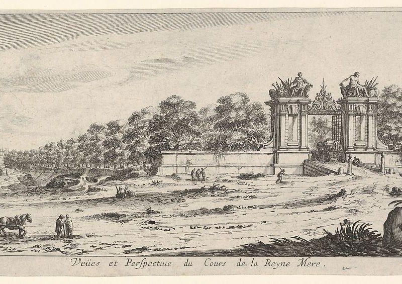 View of the gate of the residence of the Queen Mother, from the series 'Views and new perspectives, drawn from the most beautiful places of Paris and environs' (Veües et perspectives nouvelles, tirées sur les plus beaux lieux de Paris et des environs)