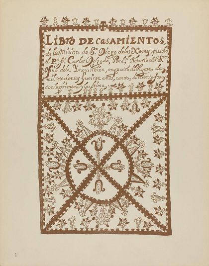 Plate 1: Jemez Book of Marriages: From Portfolio "Spanish Colonial Designs of New Mexico"