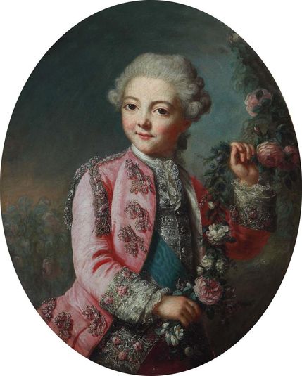 A Boy Holding a Garland of Flowers