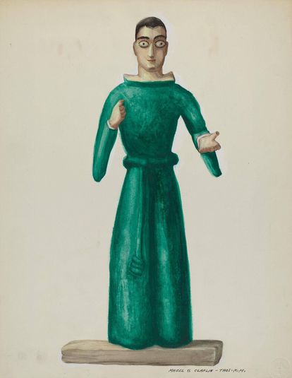 Wooden Santo in Bright Green Dress