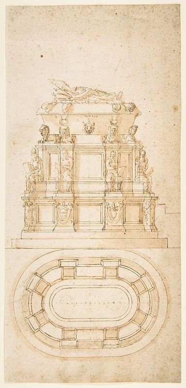 Design for a Freestanding Tomb Seen in Elevation and Plan