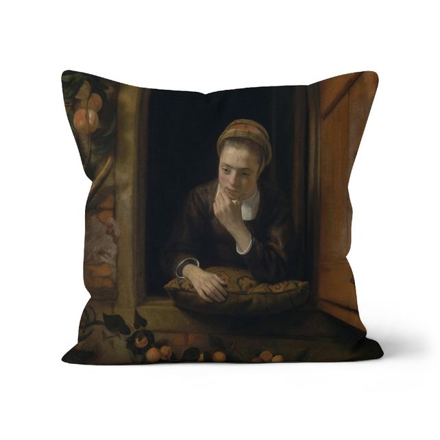 Girl at a Window, known as ‘The Daydreamer’, Nicolaes Maes Cushion Smartify Essentials