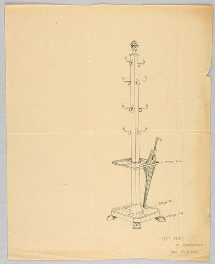 Design for Mahogany Hat Tree with Bronze Rail