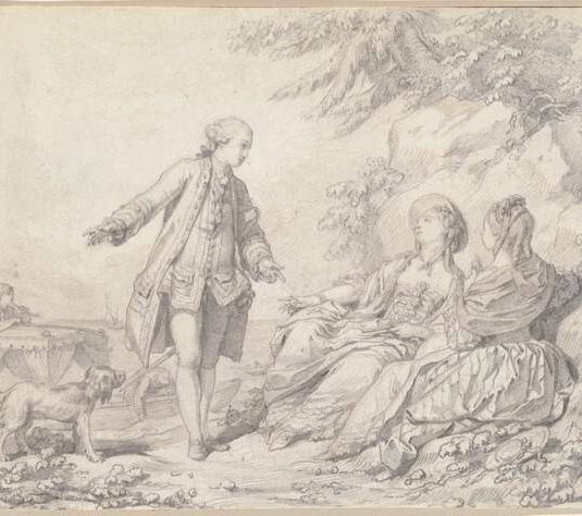 A Man and Two Women on a Rocky Shore
