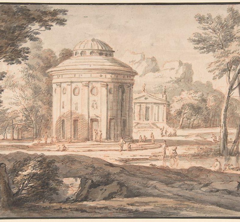 Landscape with Two Classical Temples and Figures